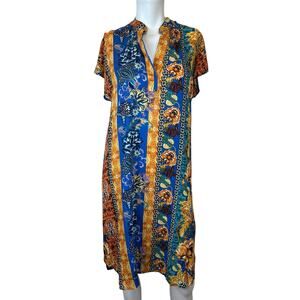 Tysa Designs Multicolored Split Neck Shift Midi Dress sz 0=XS style 2248 NWT